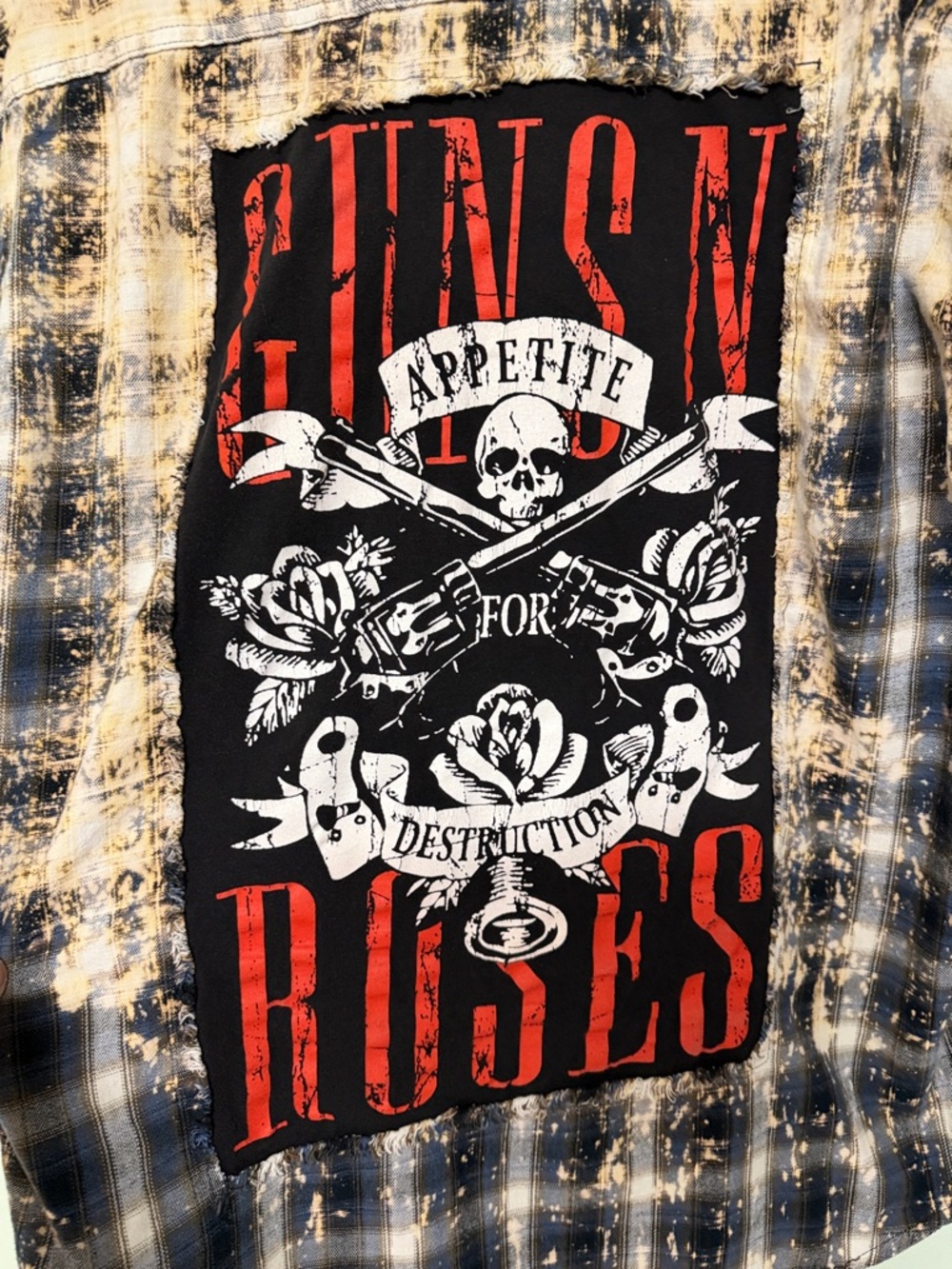 Guns & Roses Appetite For Destruction Bleached Upcycled Moose Creek Plaid Shirt - Picture 4 of 6